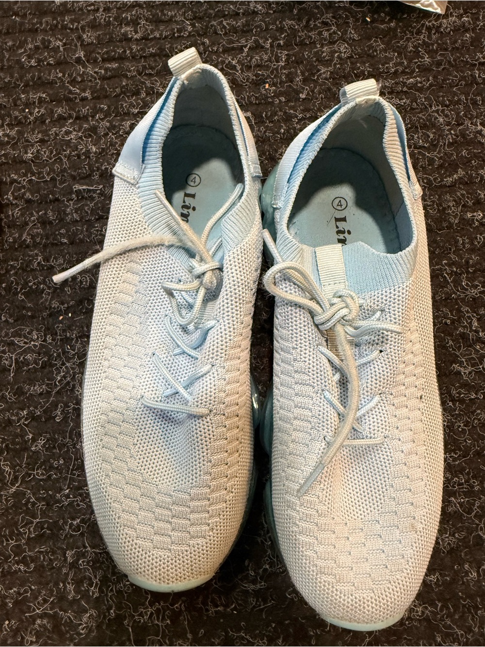 Link Light Blue Knit Lace-Up Slip-On Athletic Sneakers for Women
